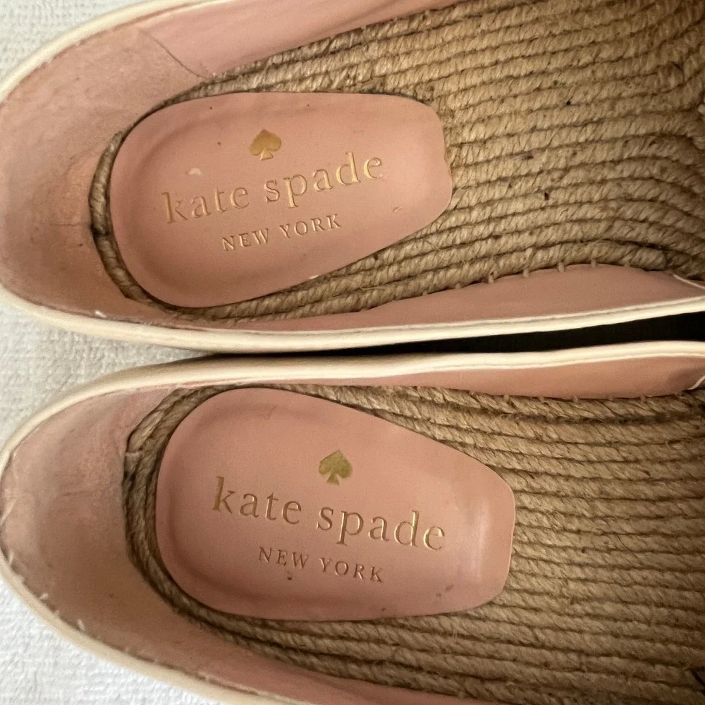 Kate Spade Garden Espadrille Flats‎ Womens Bare Black Leather Resort Parisian